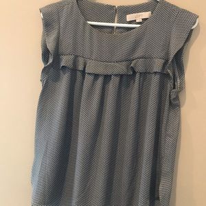 Ann Taylor Loft Black & White Print Cap Sleeve Top